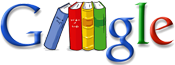 Logo de Google book. Le logo de google est agrémenté de livres sur la tranche.
