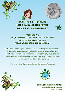 St Saturnin les apt 123 Sortez Les enfants et la nature Visuel