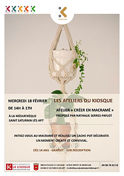 Saint Saturnin les Apt Atelier creer en macrame Visuel