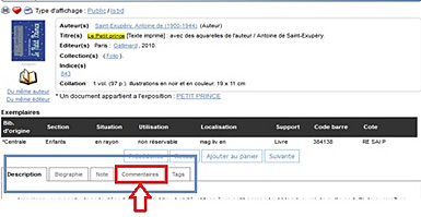 Capture d'écran Commentaires